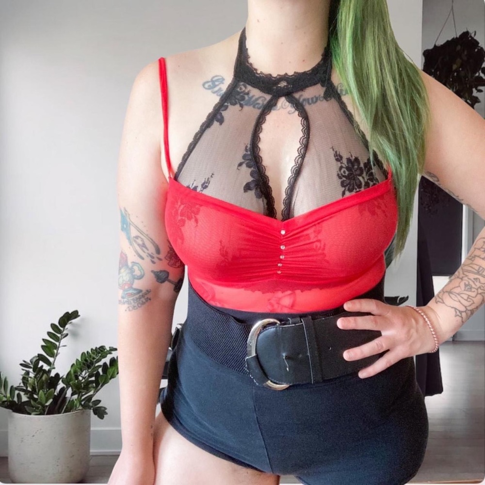 Retro Rhinestone Mesh Bodysuit thong Boudior Pin Up Lingerie OS